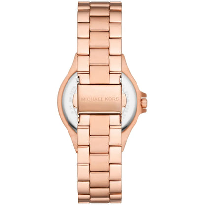 Michael Kors Lennox MK7279 Rose Gold Watch with Crystal Bezel and Silver Dial