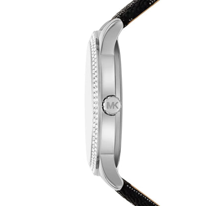 Michael Kors Tibby MK2976 Silver-Tone Watch with Black MK Logo Strap