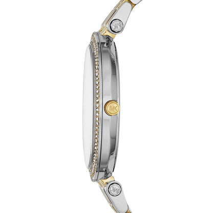 Michael Kors Darci MK3215 Two-Tone Watch with Silver Sunray Dial and Crystal Bezel