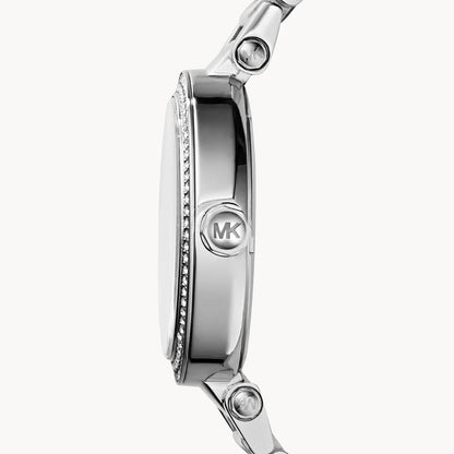 Michael Kors Parker MK5925 Silver Watch with Pavé Crystal MK Logo Dial