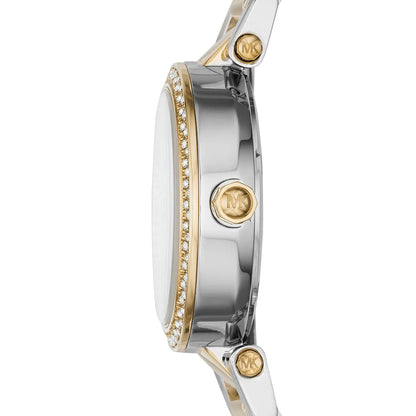 Michael Kors Parker MK6055 Two-Tone Watch with Crystal Bezel and Multi-Function Dial