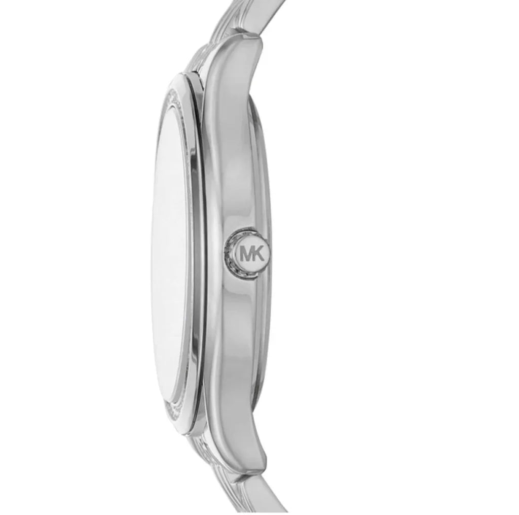Michael Kors Runway MK7075 Silver Watch with White Mother of Pearl Roman Dial