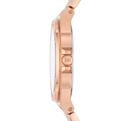 Michael Kors Lennox MK7279 Rose Gold Watch with Crystal Bezel and Silver Dial