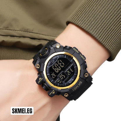 ساعة سكمي 2245 رياضية رقمية مقاومة للماء أسود وإطار ذهبي