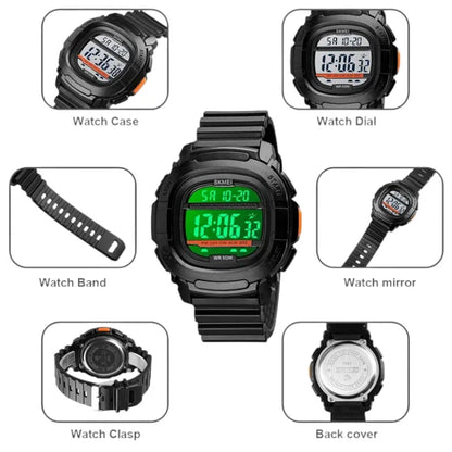 SKMEI 1657 ساعة رياضية رقمية مربعة متعددة الوظائف مع عداد للوقت مقاومة للماء