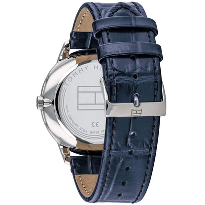 Tommy Hilfiger Brad 1710387 Silver Case Navy Blue Leather Strap Men's Watch