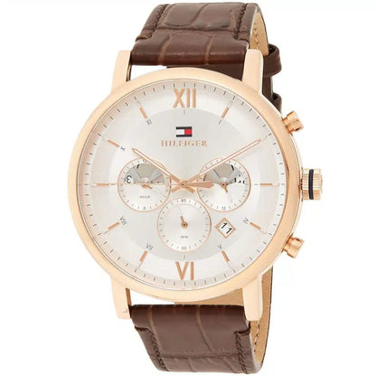 Tommy Hilfiger Evan 1710394 Rose Gold Case Cream Dial Brown Leather Men's Watch