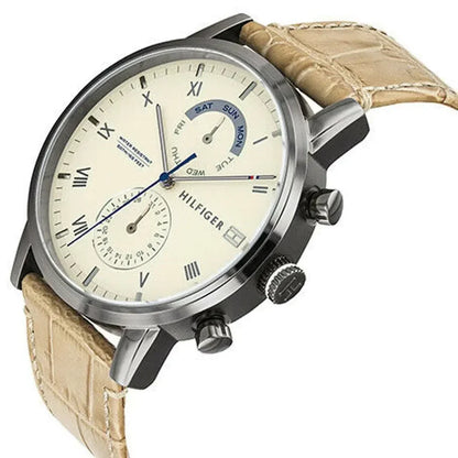 Tommy Hilfiger Kane 1710399 Gunmetal Case Beige Dial Beige Leather Men's Watch