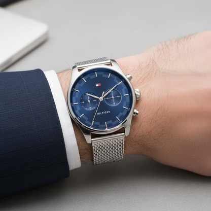 Tommy Hilfiger Sawyer 1710420 Silver Case Blue Dial Silver Mesh Men's Watch