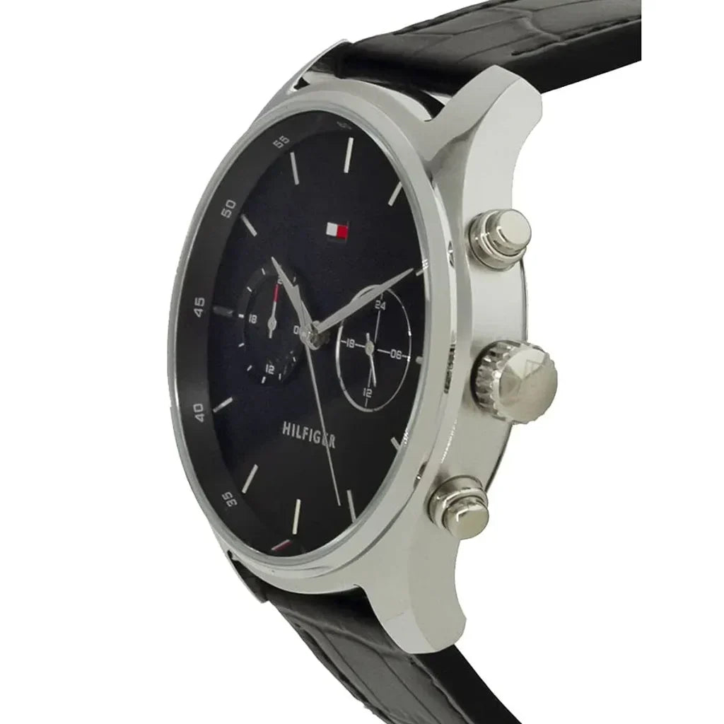 Tommy Hilfiger Sawyer 1710424 Silver Case Black Dial Black Leather Men's Watch