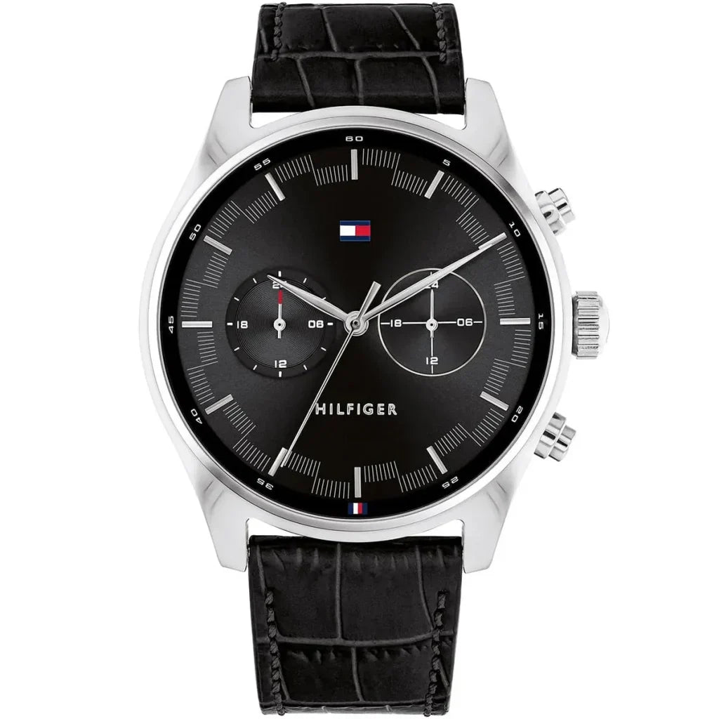 Tommy Hilfiger Sawyer 1710424 Silver Case Black Dial Black Leather Men's Watch