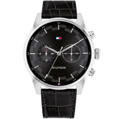 Tommy Hilfiger Sawyer 1710424 Silver Case Black Dial Black Leather Men's Watch