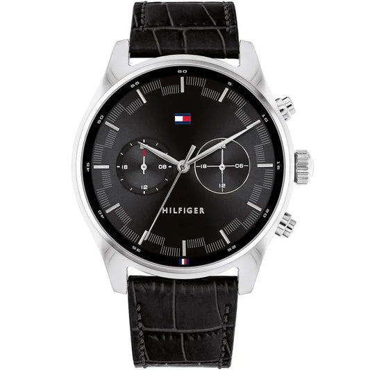 Tommy Hilfiger Sawyer 1710424 Silver Case Black Dial Black Leather Men's Watch
