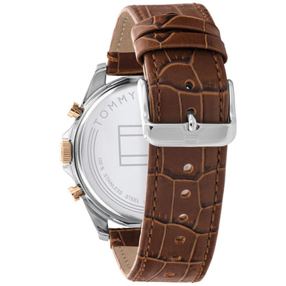 Tommy Hilfiger Baker 1710450 Silver Case White Semi-Skeleton Dial Brown Leather Men's Watch