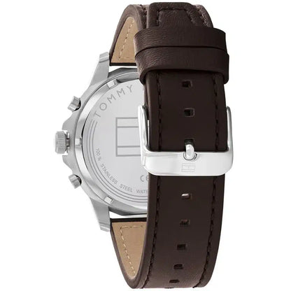 Tommy Hilfiger Henry 1710476 Silver Case Blue Semi-Skeleton Dial Brown Leather Men's Watch