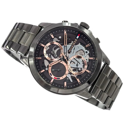 Tommy Hilfiger Henry 1710479 Gunmetal Skeleton Dial Rose Gold Accents Men's Watch
