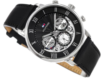 Tommy Hilfiger Legend 1710565 Black Leather Strap Skeleton Dial Men's Watch