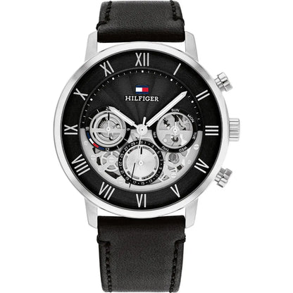 Tommy Hilfiger Legend 1710565 Black Leather Strap Skeleton Dial Men's Watch