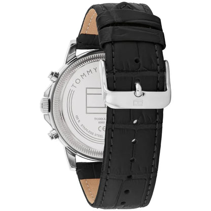 Tommy Hilfiger Stewart 1710605 Black Leather Strap Semi-Skeleton Men's Watch