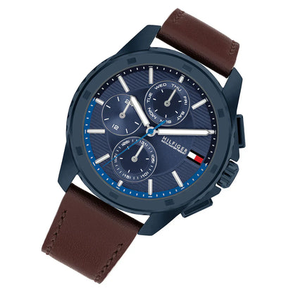 Tommy Hilfiger Larsen 171063 Multi-Function Blue Dial Men's Brown Leather Watch