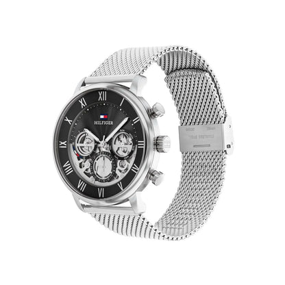Tommy Hilfiger Owen 1710708 Silver Mesh Skeleton Dial Men's Watch