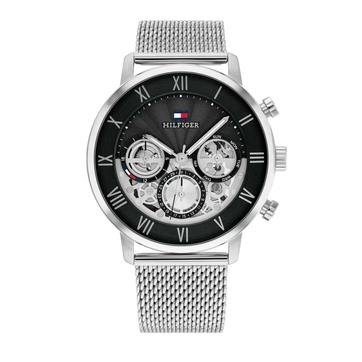 Tommy Hilfiger Owen 1710708 Silver Mesh Skeleton Dial Men's Watch