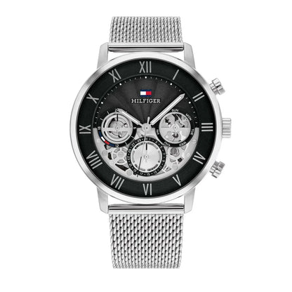 Tommy Hilfiger Owen 1710708 Silver Mesh Skeleton Dial Men's Watch