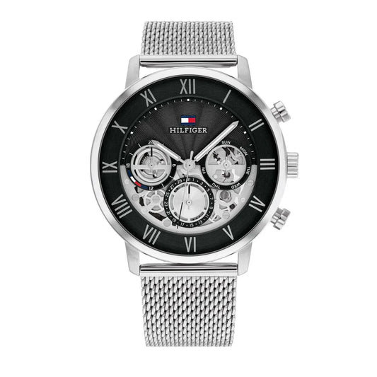 Tommy Hilfiger Owen 1710708 Silver Mesh Skeleton Dial Men's Watch