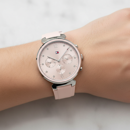 Tommy Hilfiger Lori 1782343 Women's Silver Case Pink Dial Pink Rubber Watch