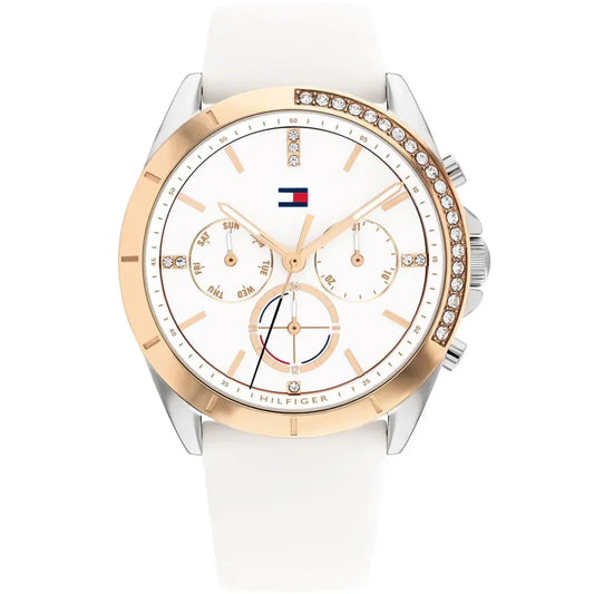 Tommy Hilfiger Kennedy 1782388 Women's Silver & Gold Case White Rubber Watch