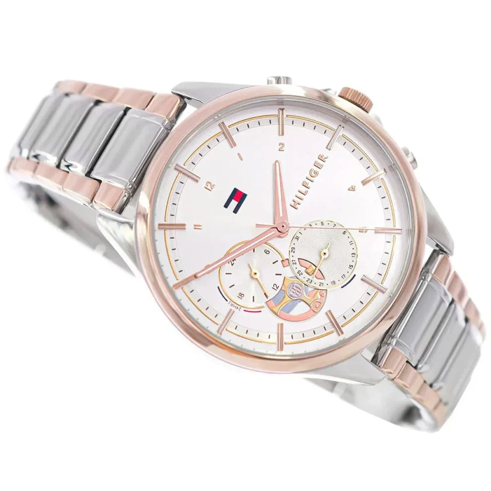 Tommy Hilfiger Quinn 1782415 Two-Tone Silver & Rose Gold Semi-Skeleton Women's Watch