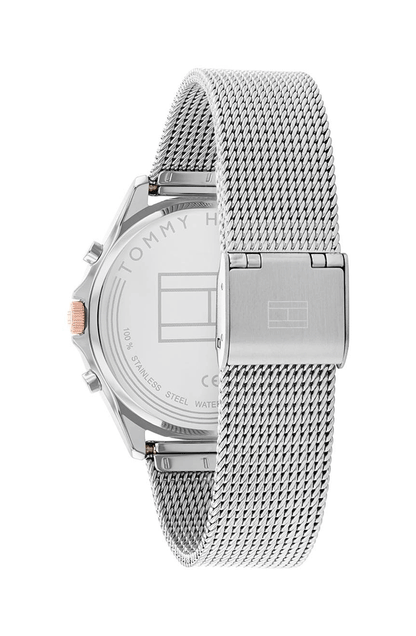 Tommy Hilfiger Quinn 1782416 Silver Mesh Rose Gold Bezel Women's Watch