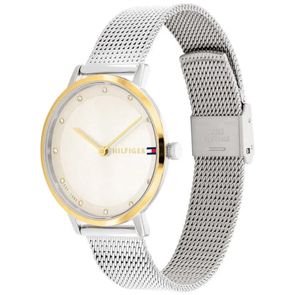 Tommy Hilfiger Pippa 1782667 Silver Mesh White Dial Gold Bezel Women's Watch