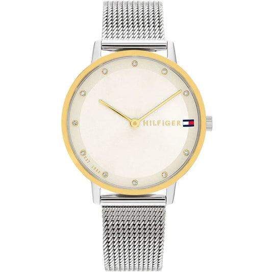 Tommy Hilfiger Pippa 1782667 Silver Mesh White Dial Gold Bezel Women's Watch