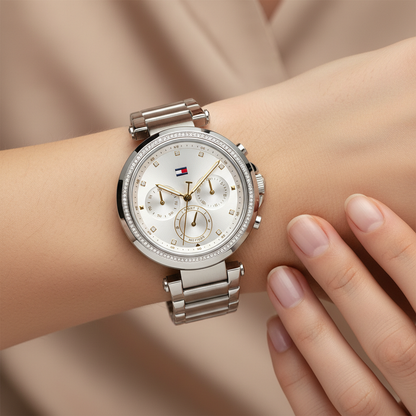 Tommy Hilfiger Emily 1782701 Silver Case Silver Dial Crystal Bezel Women's Watch