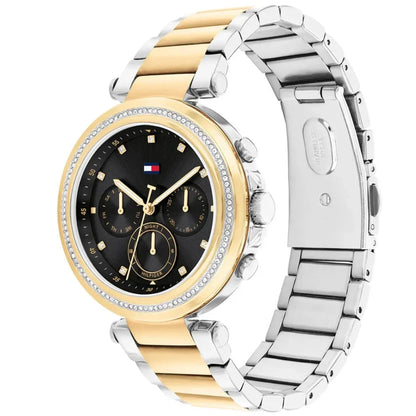 Tommy Hilfiger Emily 1782702 Two-Tone Gold & Silver Black Dial Crystal Bezel Women's Watch