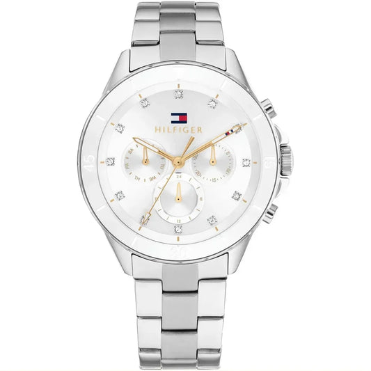 Tommy Hilfiger Mellie 1782707 Women's Silver Steel Watch with White Ceramic Bezel