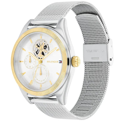 Tommy Hilfiger Monica 1782713 Silver Mesh Skeleton Dial Fluted Bezel Women's Watch