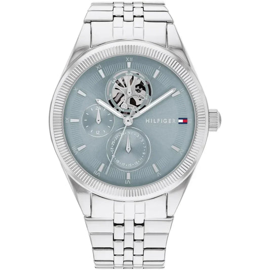 Tommy Hilfiger Monica 1782714 Silver Case Light Blue Skeleton Dial Women's Watch
