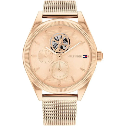 Tommy Hilfiger Monica 1782715 Rose Gold Semi-Skeleton Dial Fluted Bezel Women's Watch