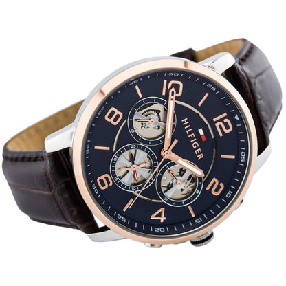 Tommy Hilfiger Keagan 1791290 Rose Gold Case Blue Dial Brown Leather Men's Watch