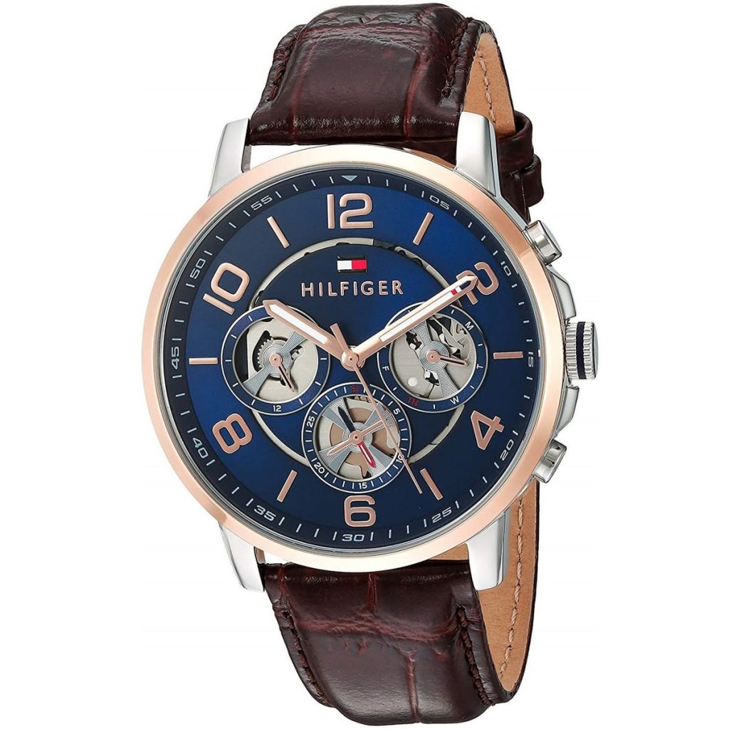 Tommy Hilfiger Keagan 1791290 Rose Gold Case Blue Dial Brown Leather Men's Watch