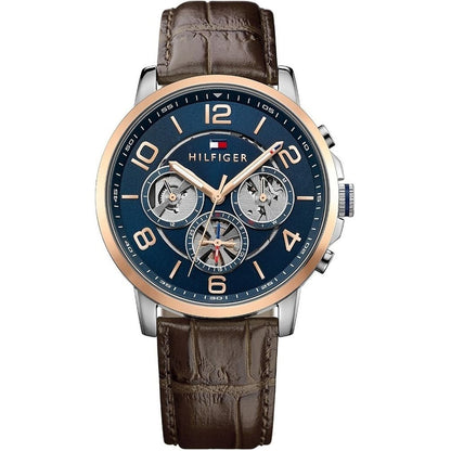 Tommy Hilfiger Keagan 1791290 Rose Gold Case Blue Dial Brown Leather Men's Watch