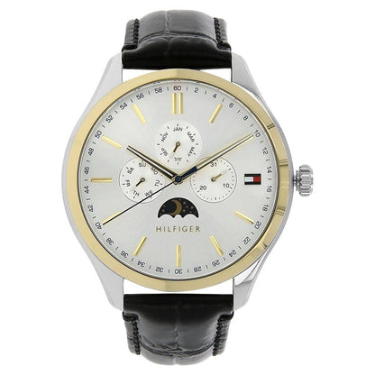 Tommy Hilfiger Oliver 1791305 Silver Case White Dial Black Leather Men's Watch