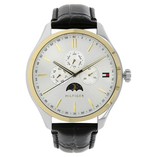 Tommy Hilfiger Oliver 1791305 Silver Case White Dial Black Leather Men's Watch