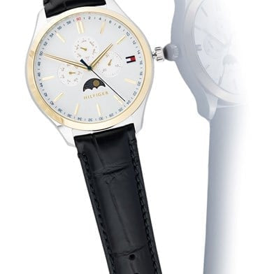 Tommy Hilfiger Oliver 1791305 Silver Case White Dial Black Leather Men's Watch