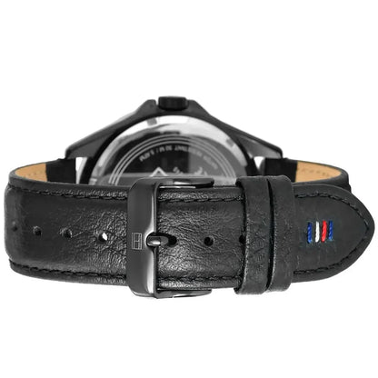 Tommy Hilfiger Erik 1791368 Black IP Case Blue Textured Dial Black Leather Men's Watch