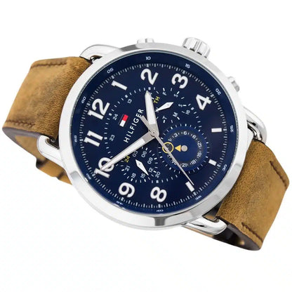 Tommy Hilfiger Briggs 1791424 Silver Case Navy Blue Dial Brown Leather Men's Watch