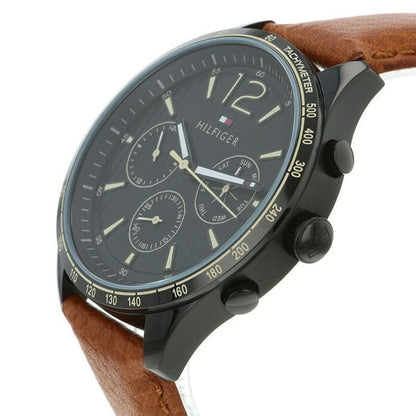 Tommy Hilfiger Gavin 1791470 Black Case Black Dial Light Brown Leather Men's Watch