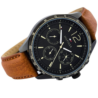 Tommy Hilfiger Gavin 1791470 Black Case Black Dial Light Brown Leather Men's Watch